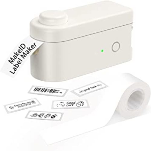 Makeid Label Maker Machine with Tape for Storage with 3/5 inch or 16mm Tape Bluetooth USB Rechargeable for Android iOS Label Printer Cute Fonts Emoji Stickers Fast and Easy, Beige
