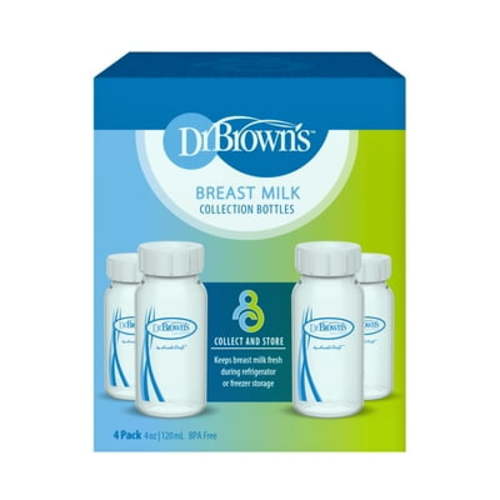 Dr. Brown's Breast Milk Collection Bottles with Storage Caps, Keeps Milk Fresh, BPA Free, 4 Pack