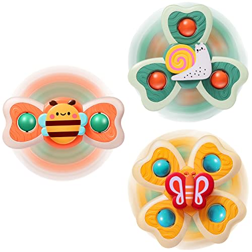 3PCS Suction cup spinner toys for 1 2 Year old boys Spinning toys baby toys 12-18 months Sensory toys for toddlers 1-3 First birthday baby gifts for 1 Year old girls
