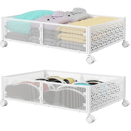 Under Bed Storage, Under the Bed Storage Containers with Wheels, Under Bed Shoe Storage Organizer Drawer for Bedroom Clothes Shoes Blankets -2Pack