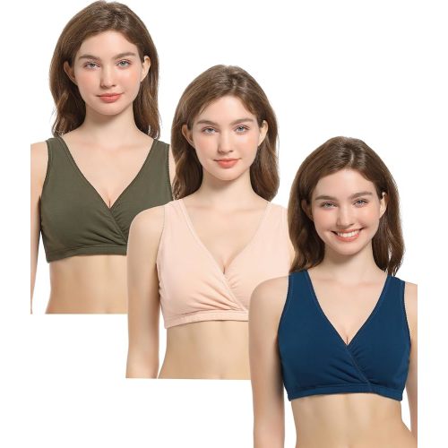 CAKYE 3 Pack Maternity Nursing Sleep Bra Breastfeeding Cotton Bralette
