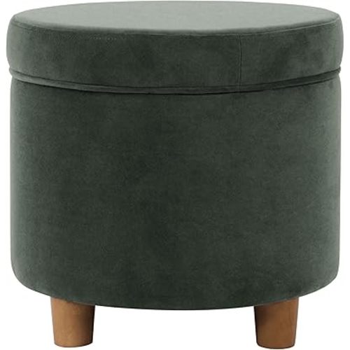 HomePop Home Decor | Upholstered Round Storage Ottoman | Ottoman with Storage for Living Room & Bedroom, Loden Green Velvet Large
