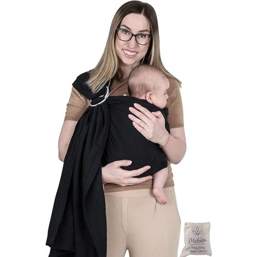 Ring Sling Baby Carrier 100% Cotton Muslin Front and Chest Newborn to Toddler Carrier and Baby Sling (Black)