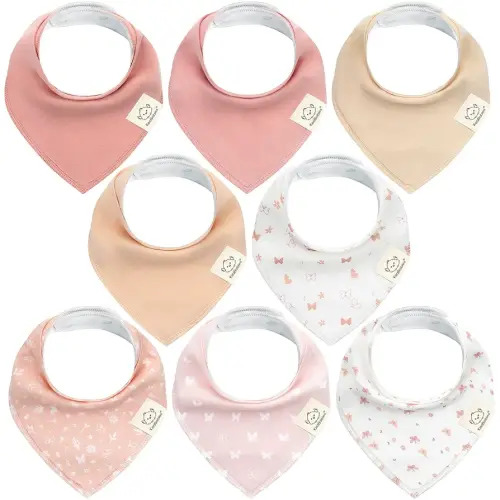 8-Pack Organic Baby Bandana Bibs for Girls - Super Absorbent Triangle Baby Bibs for Drooling and Teething Infant, 100% Cotton Extra Soft for Newborn, Infant 0-36 Months (Butterflies)