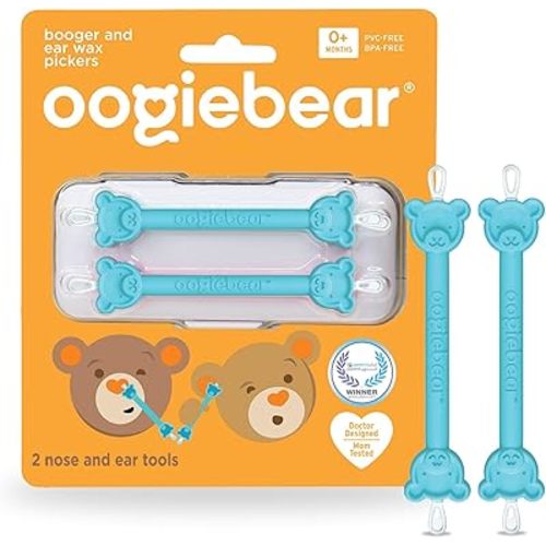 oogiebear: Baby Nose Cleaner & Ear Wax Removal Tool - Safe Booger & Earwax Removal for Newborns, Infants, Toddlers - Dual-Ended - Essential Baby Stuff, Diaper Bag Must-Have, 2 Pack Blue with CASE