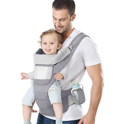 YSSKTC Baby Carrier with Lumbar Support - 360 All-Position Baby Wrap Carrier - 9-in-1 Front and Back Backpack Carrier for Baby, Toddler, Infant, Child, Newborn (7-66 Lb)… (Grey)