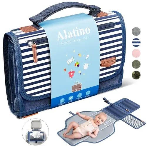 Portable Diaper Changing Pad for Baby, Detachable Travel Changing Pad with Baby Wipes Pocket, Gifts for Baby Shower, Newborn Girls and Boys (Navy)