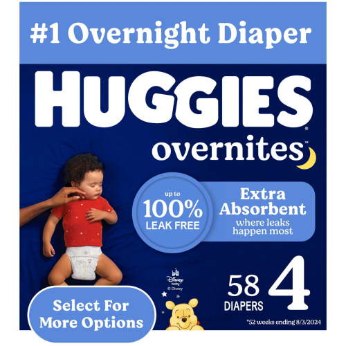 Huggies Overnites Nighttime Diapers, Size 4, 58 Ct for Dry Nights