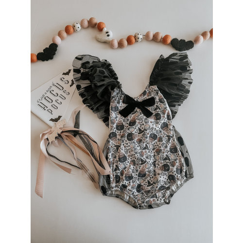 Halloween Spooky Romper Outfit//Baby Girl Spooky Halloween Outfit// Golden June Halloween
