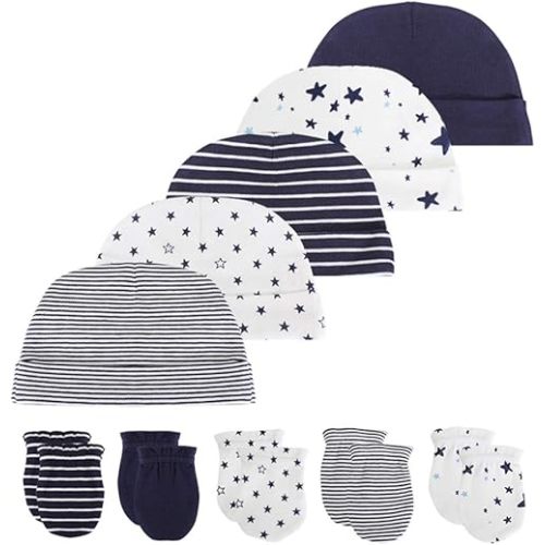 Newborn Baby Soft Cotton Organic Cap and Mitten Set Sunny Hats 10 Pack for Hospital Baby Boy and Girl(0-6 Months)