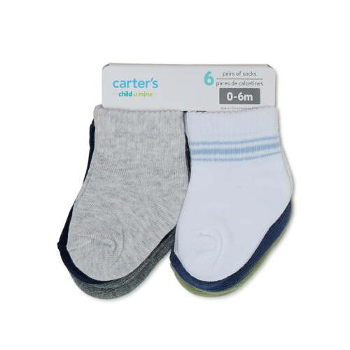 Carter's Child of Mine, Infant Baby Boy Ribbed Quarter Crew Socks, 6 Pack, Sizes 0-12 Months