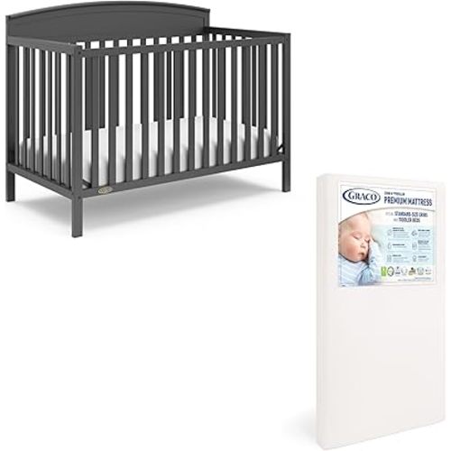 Graco Benton 5 in 1 Convertible Crib with Premium Foam Crib and Toddler Mattress - Gray