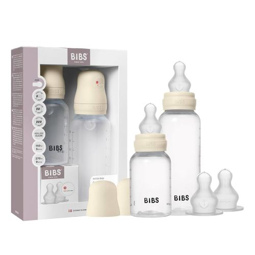 BIBS Baby Bottle Grow & Flow Starter Kit Silicone - Anti-Colic, BPA-Free, Round Nipple, Slow/Medium/Fast Flow, Lightweight & Easy to Clean, Suitable for Newborns 0+ Years - Ivory