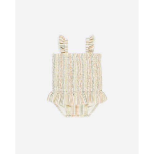 Smocked One-Piece Swimsuit || Multi Stripe
