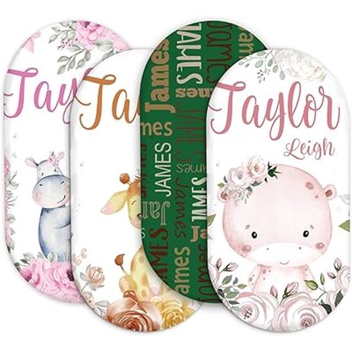 Custom Baby Bassinet Sheets - Stretchy Ultra Soft Fitted Bassinet Sheet Set 4 Pack with Personalized Name - Universal Fit for Rectangle, Oval, Hourglass Bassinet Mattress/Pad Style21