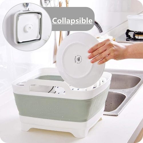 Dish Basin Collapsible with Drain Plug Carry Handles for 9 L Capacity, Collapsible Sink Tub, Dish Wash Basin, Portable Dish Tub, Foldable Dishpan for Camping Dish Washing Tub and RV Sink