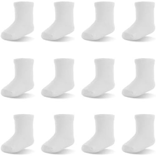 EPEIUS Unisex Baby Crew Socks with Non Slip Newborn Boys Girls Dress Socks Cotton Booties 0-3/3-6/6-12 Months 12 Pack