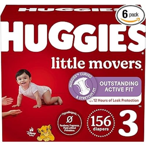Huggies Size 3 Diapers, Little Movers Baby Diapers, Size 3 (16-28 lbs), 156 Count (6 packs of 26)