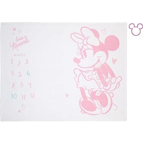 Disney Minnie Mouse Pink, Rose, Black & White Super Soft Milestone Baby Blanket, Pink, White, Black, Raspberry, 40x50 Inch (Pack of 1)