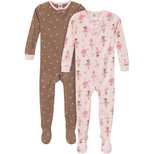 Gerber Baby Girls' Snug Fit Footed Pajamas, 2-pack, Ballerinas, 0-3 Months