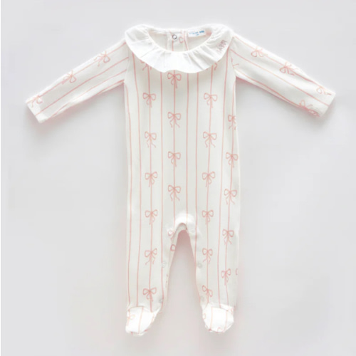 Organic Baby Footed Onesie – Pink Ribbon | Soft Cotton Newborn Pajama