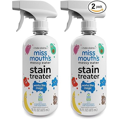 Miss Mouth’s Messy Eater Stain Treater Spray - Stain Remover - Newborn & Baby Essentials - 2-Pack of 16oz Stain Remover | Newborn & Baby Essentials; Cleans Off Food, Grease, Coffee; Use on Laundry, Underwear, Fabric