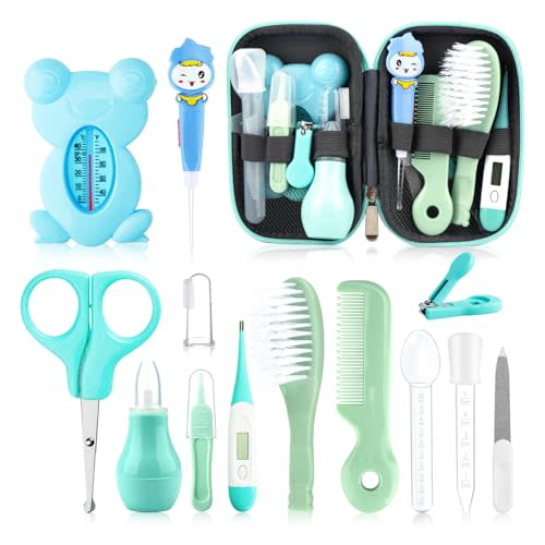 Baby Grooming Kit, Infant Safety Care Set with Hair Brush Comb Nail Clipper Nasal Aspirator Ear Cleaner,Baby Essentials Kit for Newborn Girls Boys