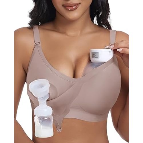 Wireless Seamless Pumping Bra Hands Free Nursing Bra Wirefree Comfort Wearable Breast Pump Brass