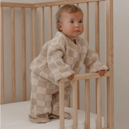 The Initial Check Knit Set | Almond & Oatmeal – Mini Motif