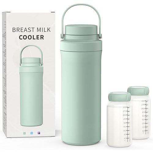 Xaproo 22oz Breast Milk Cooler Bottle, Portable Milk Cooler for Breastmilk with 360° Total Cooling for 24 Hours, Breastmilk Chiller with 2pcs Baby Bottles, Breastfeeding Essentials for Baby, BPA-Free