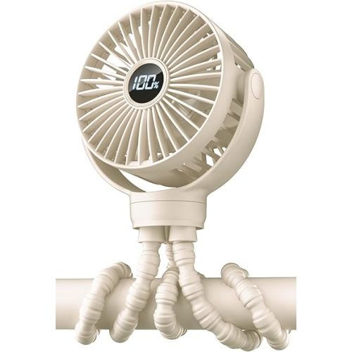 KIDEE Portable Stroller Fan, Mini Baby Fan Battery Operated, LED Display with 3 Speeds, Small Clip on Fan Desk Fans USB Rechargeable, Personal Handheld fan Fan for Travel Outdoor, Children Gifts