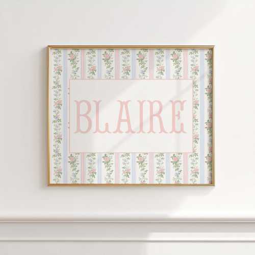 Floral Chinoiserie Art Print, Custom Nursery Monogram, Pink Butterflies, Grand Millennial, Coquette, Personalized Nursery Wall Art, Coquette