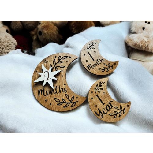 Celestial Baby Milestone Marker Photo Prop, Crescent Moon Milestone Markers, Unique Baby Shower Gift, Celestial Baby Nursery Decor