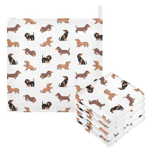 Burbuja Cute Dogs Dachshunds Baby Washcloths - Muslin Cotton Soft Absorbent Baby Towel for Newborn Baby Sensitive Skin - Baby Essential Item, 12x12 in, 5 Pack