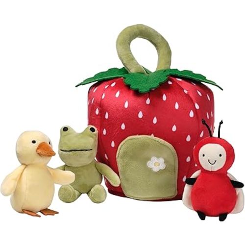 Lambs & Ivy Strawberry Plush Interactive Play Set with Stuffed Animal Toys
