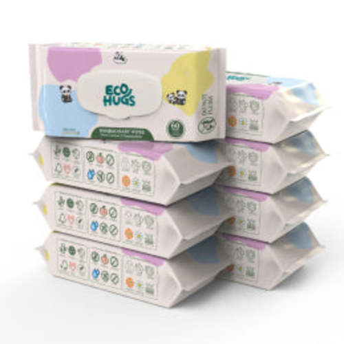 EcoHugs Unbleached Bamboo Baby Wipes - 8 Packs