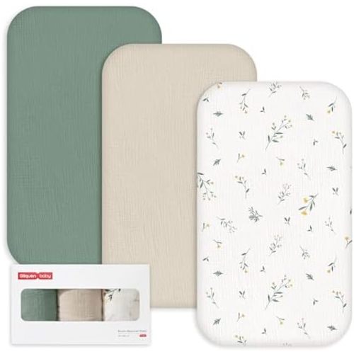 Gllquen Baby 3-Pack Muslin Cotton Bassinet Sheets, 33"x20" Bedside Sleeper