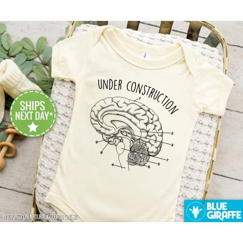 Under Construction Brain Diagram Onesie® - Science Themed Baby Clothes - Funny Sayings Onesie® - Brain Diagram onesie