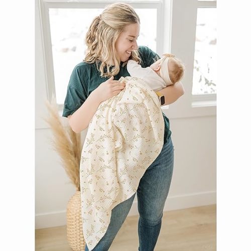 Konssy 3 Pack Muslin Swaddle Blankets for Unisex, Newborn Receiving Blanket, Large 47 x 47 inches, Soft Breathable Muslin Baby Swaddles for Boys & Girls - Pink Floral