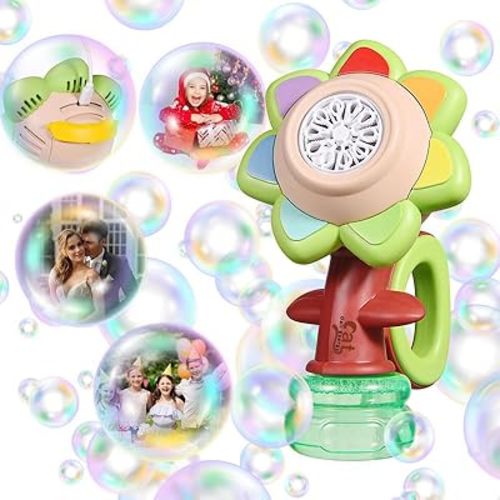 Sunflower Bubble Machine for Kids Automatic Flower Bubble Toy with Colorful Lighting for Toddlers Handheld 20000+Bubbles 3 Modes Fun Swing Dance Bubble Maker Blower Blaster Outdoor Toys Type-C Green