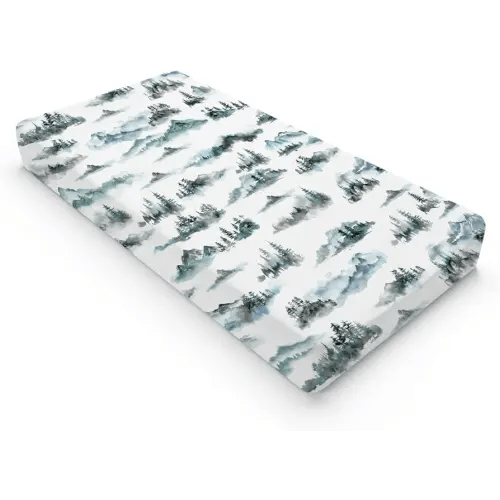 Watercolor Misty Forest Painting Baby Changing Pad Covers for Boy Girl 32''x16'' Mountain Foggy Fitted Diaper Changing Table Sheets Comfort Soft Breathable Nursery Changing Table Mats