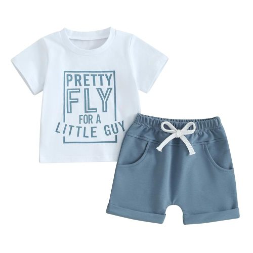 Toddler Baby Boy Summer Outfit Short Sleeve Letter Print T Shirt Top and Casual Shorts Set Cute Infant Newborn Clothes