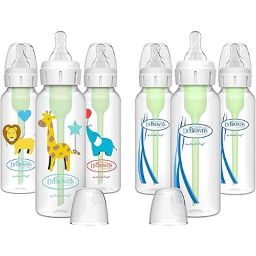 Dr. Brown’s Natural Flow® Anti-Colic Options+™ Narrow Baby Bottles 8 oz/250 mL, with Level 1 Slow Flow Nipple, 6 Pack, 0m+ Balloon Animals Gift Set