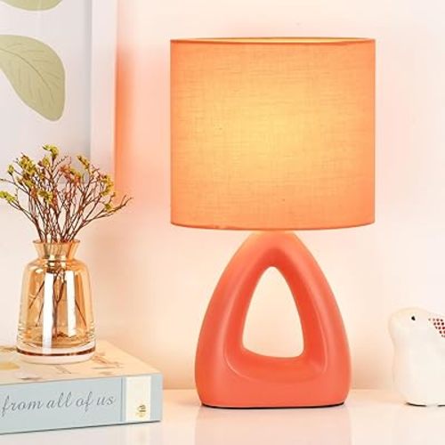 Lampwell LILA Small Modern Ceramic Table Lamp, Orange, 6.7x3.94xH11.8IN, Bulb Excluded, Bedroom & Living Room