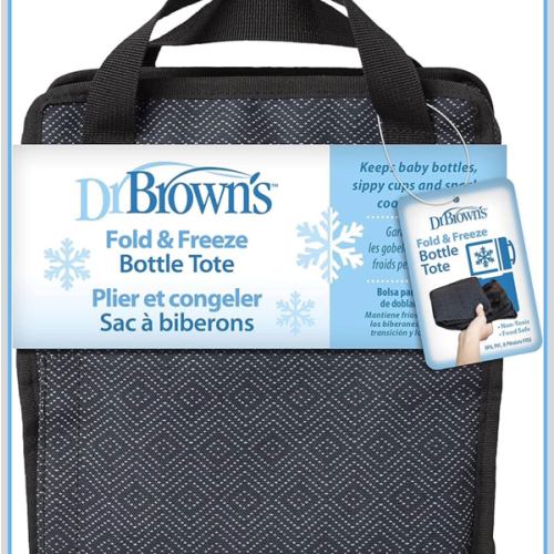 Dr. Brown’s Fold & Freeze Bottle Tote, Breastfeeding Essential Cooler Bag, 6 Baby Bottles Milk Storage - Black