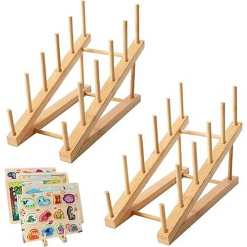2 Pcs Wooden Puzzle Storage Rack, Puzzle Holder Rack, Jigsaw Puzzle Storage Rack Organizer Shelf for Adults Craft Collection Lovers