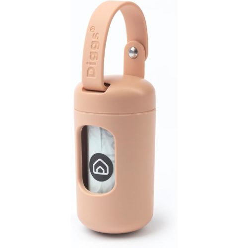 DIGGS Dog Poop Bag Dispenser for Leash - Premium Dog Waste Bag Holder with Easy One-Hand Dispensing (Blush)