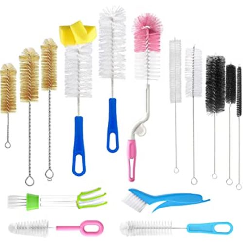 15Pcs Food Grade Multipurpose Bottle Brushes for Cleaning,Cleaner Brush,Include Straw Brush|Bottle Brush|Blind Duster|Pipe Cleaner,Small,Long,Soft,Stiff Kit for Baby Bottle,Nipple,Tube,Jar,Bird Feeder