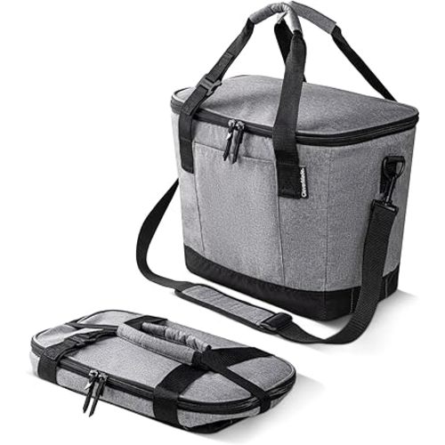 CleverMade Leakproof Collapsible Insulated Cooler Bag, Portable Foldable Soft Side Tote Holds 18/30/50 Cans, Lunch & Cold Beer, Use w/Reusable Freezer Packs & Ice Chest for Grocery Beach Travel