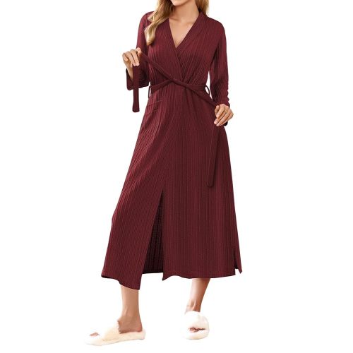 Ekouaer Robes for Women Waffle Knit Bathrobe Lightweight Long Kimono Spa Robe Soft Loungewear with Pockets S-XXL